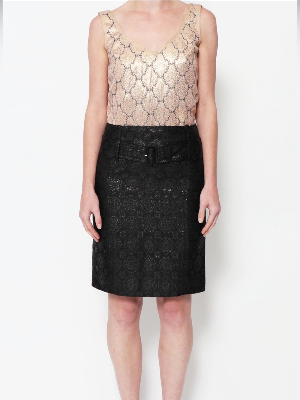 Prada Silk metallic floral brocade belted skirt-truly luxurious, soft & gorgeous